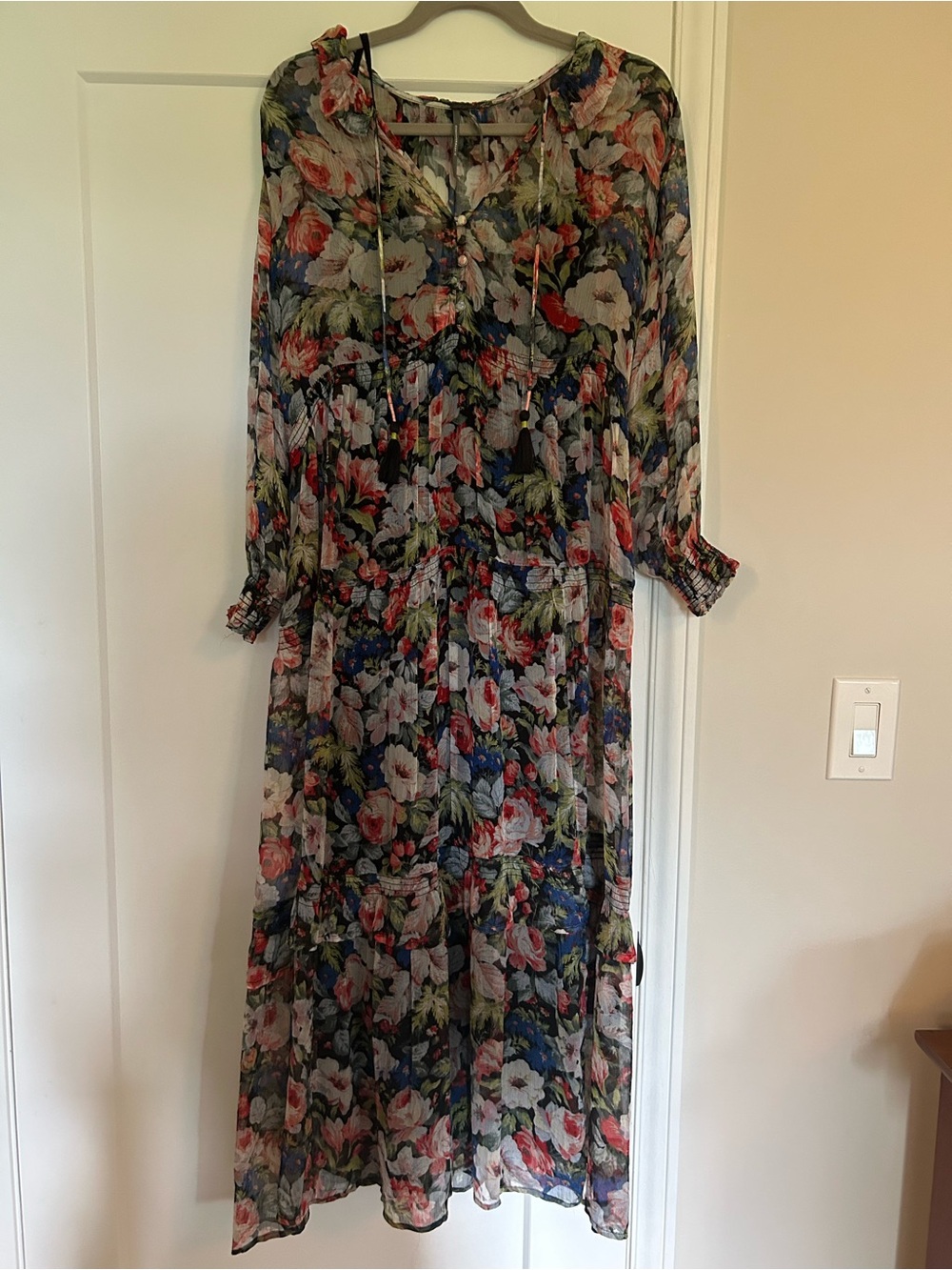 Anthropologie Marais Floral Tiered Long Sleeve Maxi Dress - size small - Picture 4 of 6
